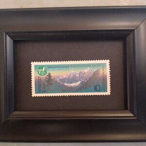 Framed Stamp Art - Scenic Snow-capped Mountain Peaks